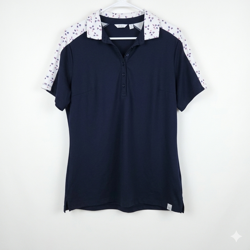 Lady Hagen Navy Polo with White Floral Collar 1X #133